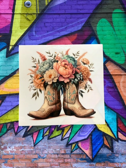 131. Floral Cowgirl Boots Decal