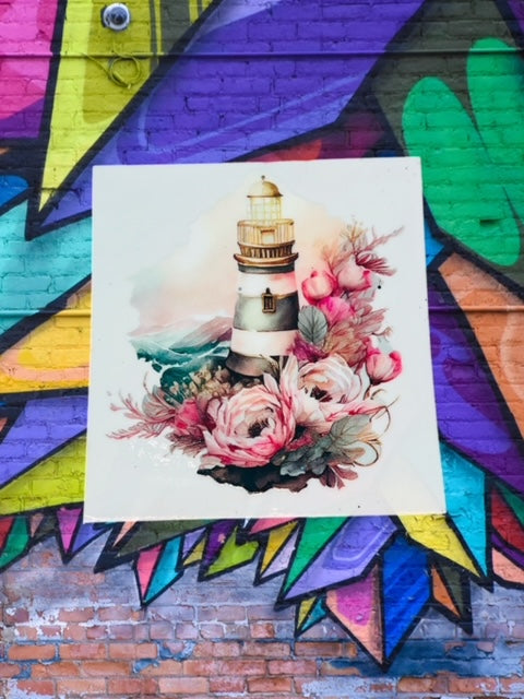 464. Floral Lighthouse Decal