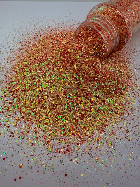 Kiss Kiss- Red Yellow Gold High Flash Custom Mixed Mini Chunky Glitter 9-5
