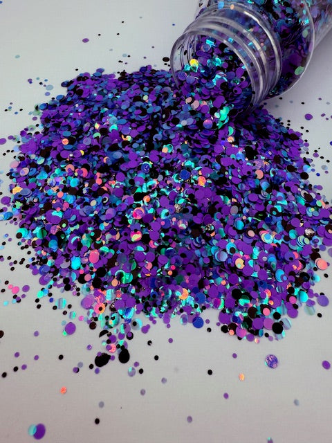 Midnight Siren - Purple Teal and Black Circle Mixed Glitter 9-3