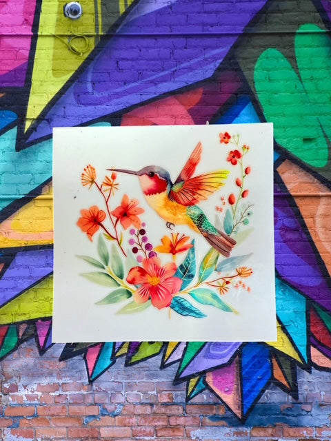 547. Watercolor Floral Hummingbird Decal