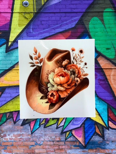 549. Floral Cowgirl Hat Decal