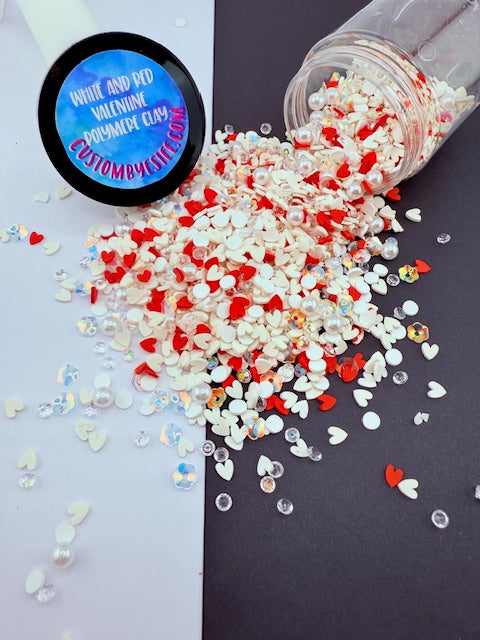 White and Red Valentine- Polymer Clay Pieces 9-3