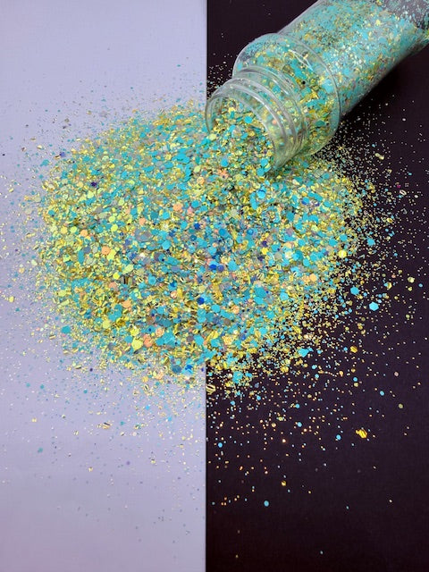 Rhinestone Cowgirl- Teal and Gold Custom Mixed Chunky Glitter 12-9