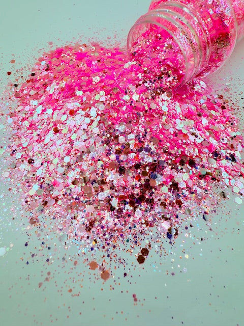 Floral Frost - High Sparkle Hot Pink Chunky Mixed Glitter 3-1
