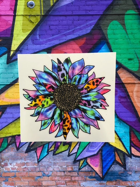 555. Tie Dye Leopard Sunflower Decal