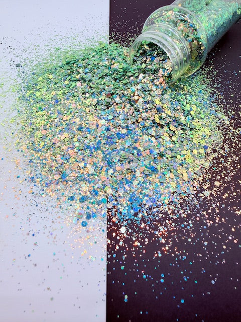 Yacht Club- Blue Green Mirror Striped Holographic Chunky Mixed Glitter 13-10