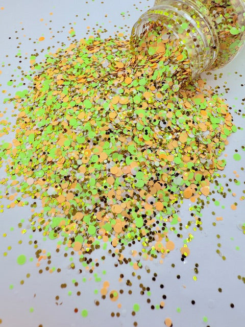 Boho Summer- Yellow Orange White and Gold Mixed Circle Glitter 6-1