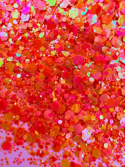 Mango Summer- Orange Pink Yellow Mosaic Chunky Mixed Glitter 13-7