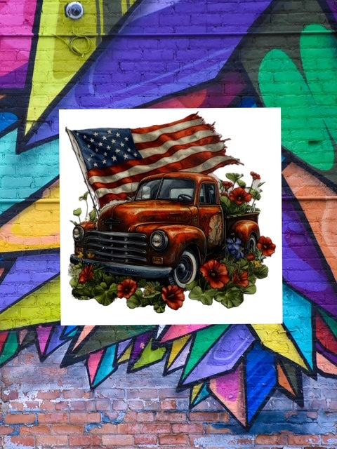 507. Floral Red Truck Decal