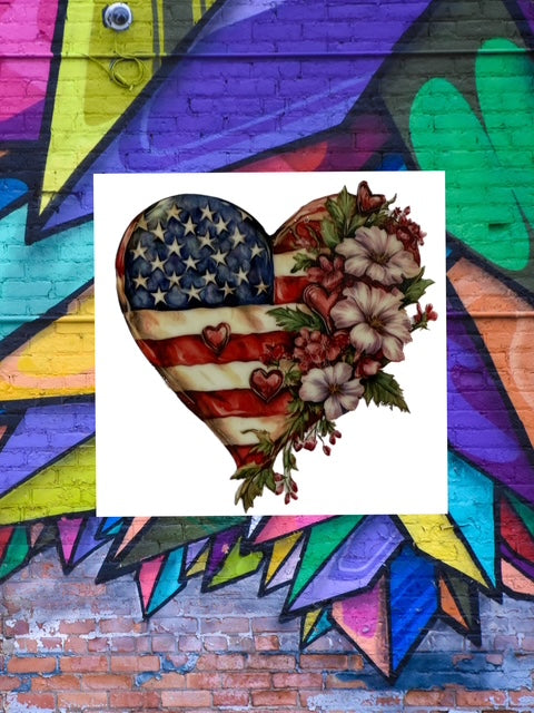505. Floral American Heart Decal