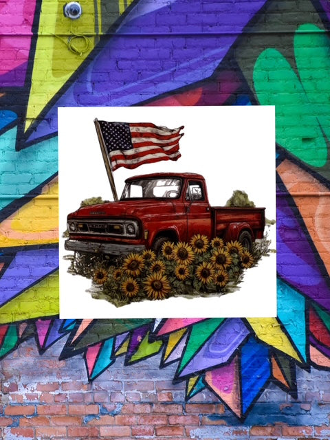 556. Sunflower Red Truck American Decal