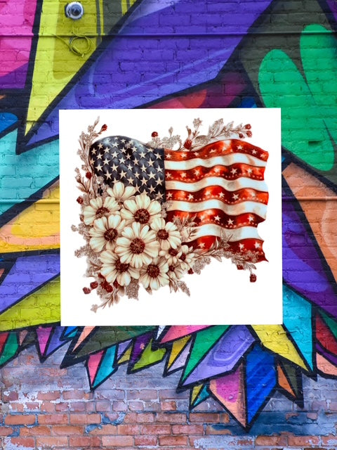 452. Floral American Flag Decal