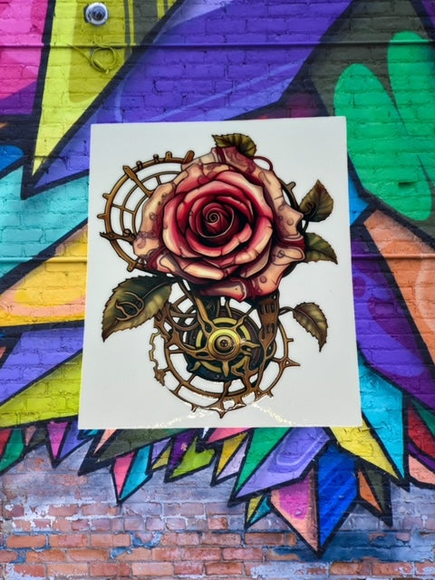140. Steampunk Pink Rose Decal