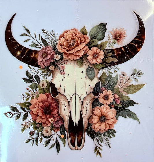 110. Floral Bull Skull Decal