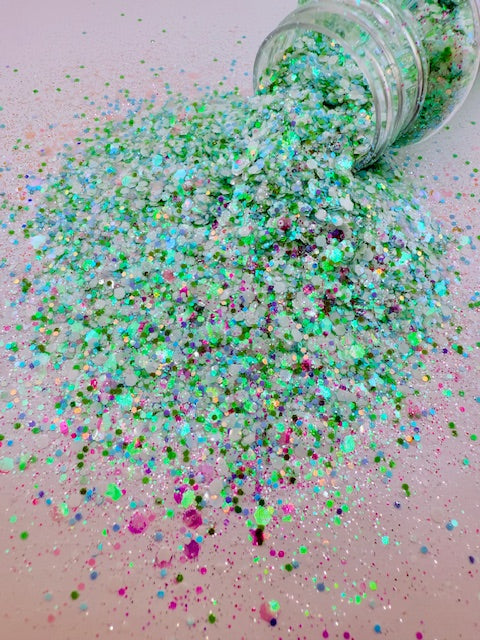 Island Breeze- Pastel Green Blue Pink Iridescent Chunky Mixed Glitter 9-1