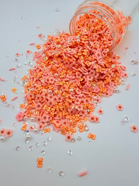 Orange Pink Flowers & Bows- Polymer Clay Pieces 10-6