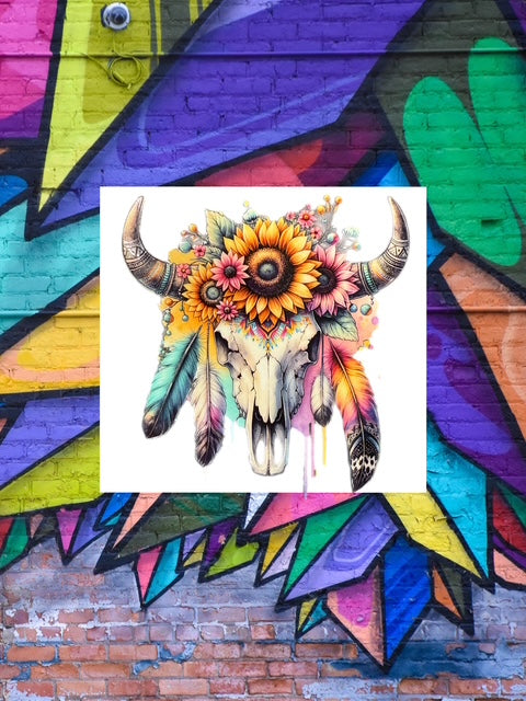 144. Western Bull Skull Boho Decal