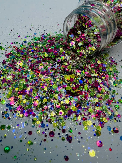 Watermelon Sugar- Custom Mixed Pink and Green Circle Holographic Glitter 3-5