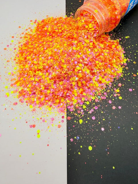 Papaya Punch- Neon Orange Yellow Pink Textured Custom Mixed Chunky Glitter 14-2