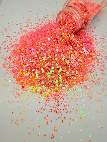 Lava Blossom- Orange Pink Coral Glow Chunky Custom Mixed Glitter 13-1