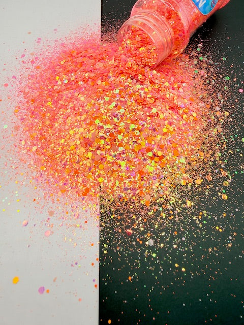 Neon Funk- Orange Peach Pink Custom Mixed Chunky Glitter 8-9