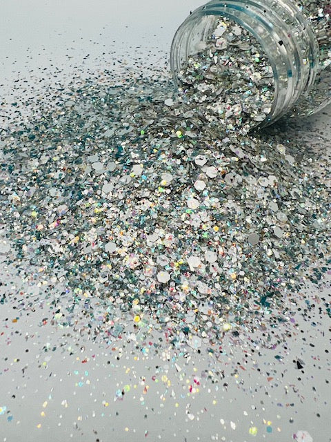 Dainty- Custom Mixed White Silver Color Shift Glitter 3-5
