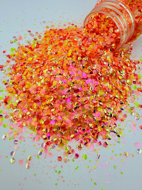 Mai Tai Magic- Pink Coral Yellow Textured Custom Mixed Bubble Glitter 10-7