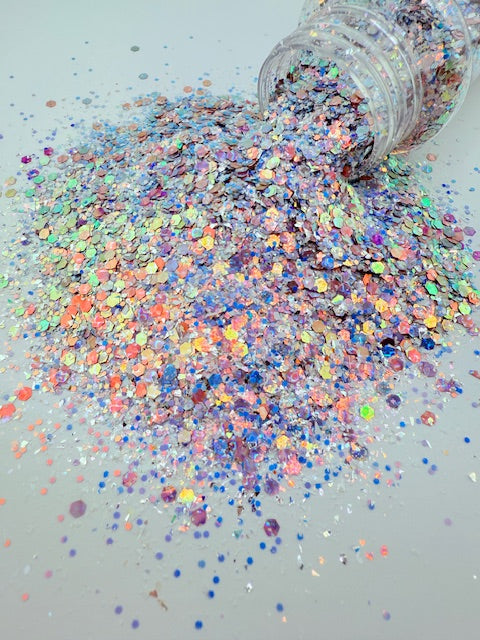 Frosted Whisperer - Custom Mixed Blue Purple Pink White Chunky Glitter 10-6