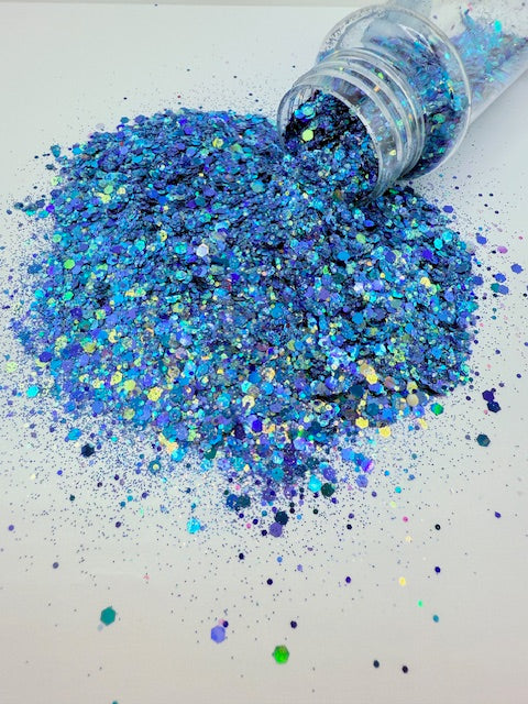 Ocean Ave- Blue Teal Silver Mixed  Chunky Glitter 1-4