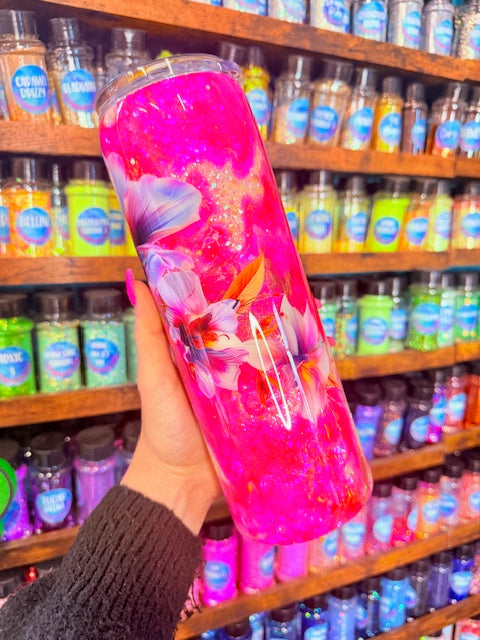 30OZ SKINNY TUMBLER- PINK FLORAL INK DROP