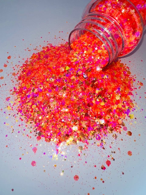 Neon Sunrise- Pink Orange Custom Mixed Glitter 5-1