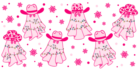 CC. Pink Western Christmas Ghost Decal