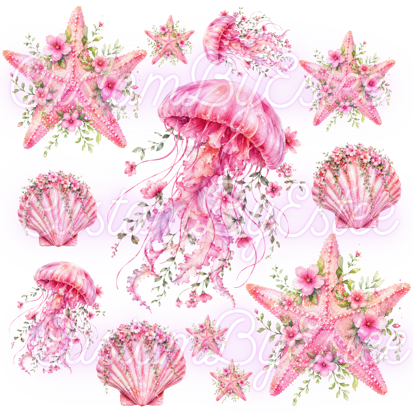 B35. ELEMENT SHEET- Pink Floral Sea Creatures
