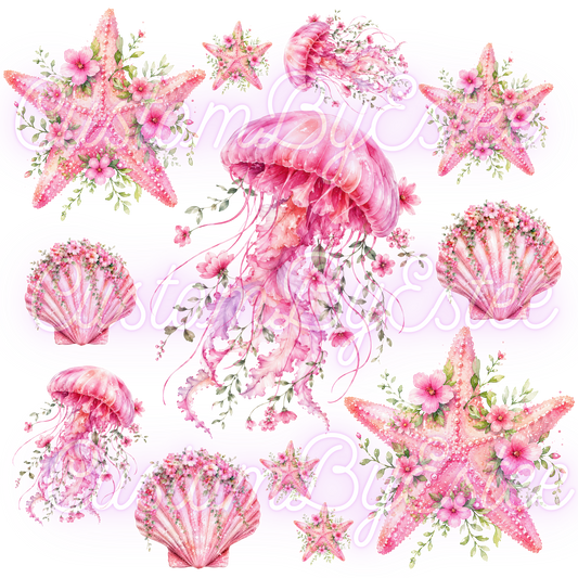 B35. ELEMENT SHEET- Pink Floral Sea Creatures