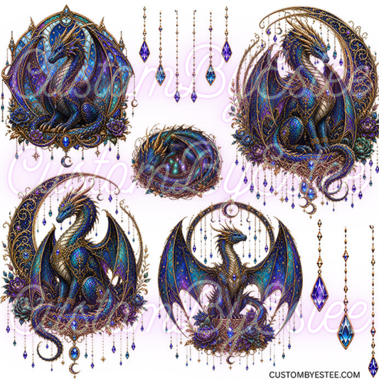 D30. ELEMENT SHEET- Purple Blue Jeweled Dragons