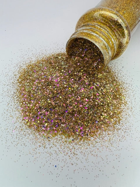 Champagne Verklas - Gold Purple Fine and Mini Chunky Mixed Glitter 1-1
