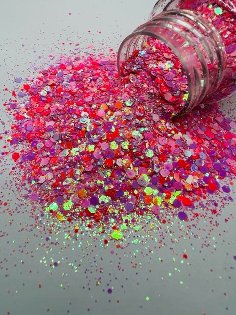 Double Bubble- Pink Purple Coral Chunky Mixed Glitter 4-8